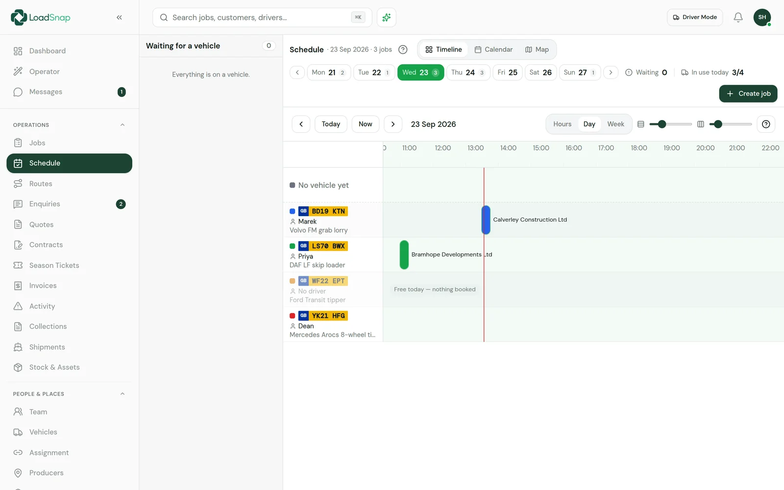 Drag-and-drop scheduler screen in LoadSnap